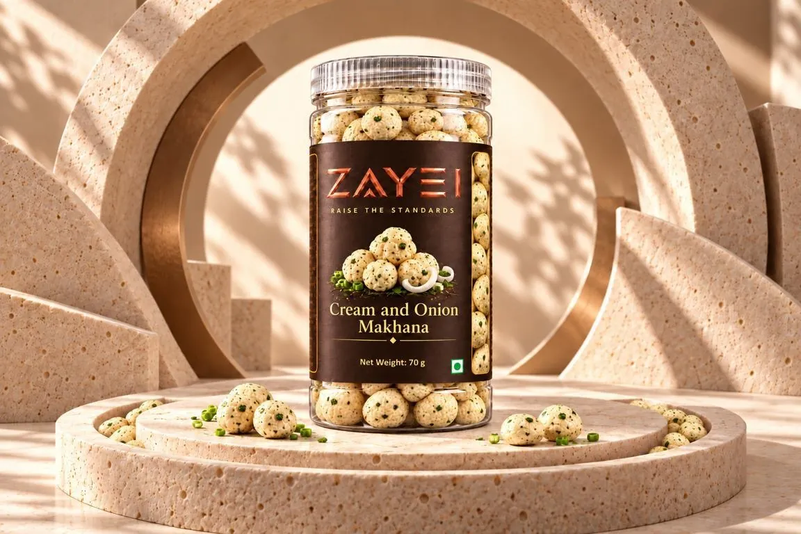 ZAYEI Cream and Onion Makhana jar, 70 g pack